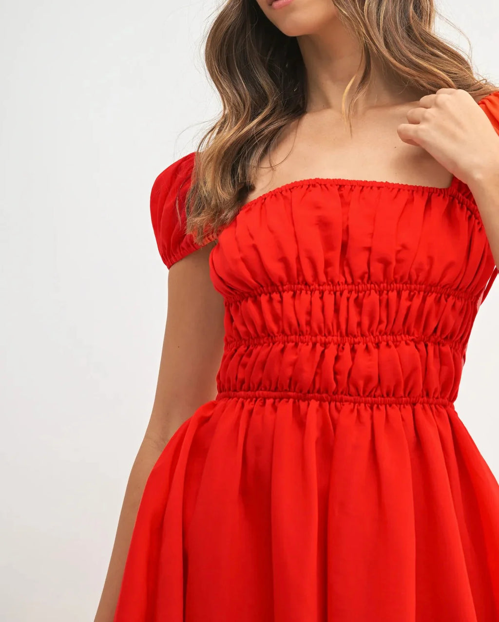 Braelynn Gathered Puff Sleeve Midi Dress