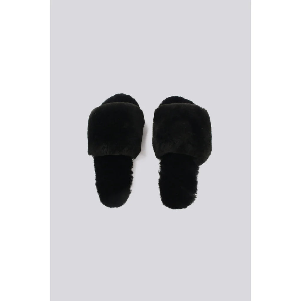 Black Sheepskin Fuzzy Slippers