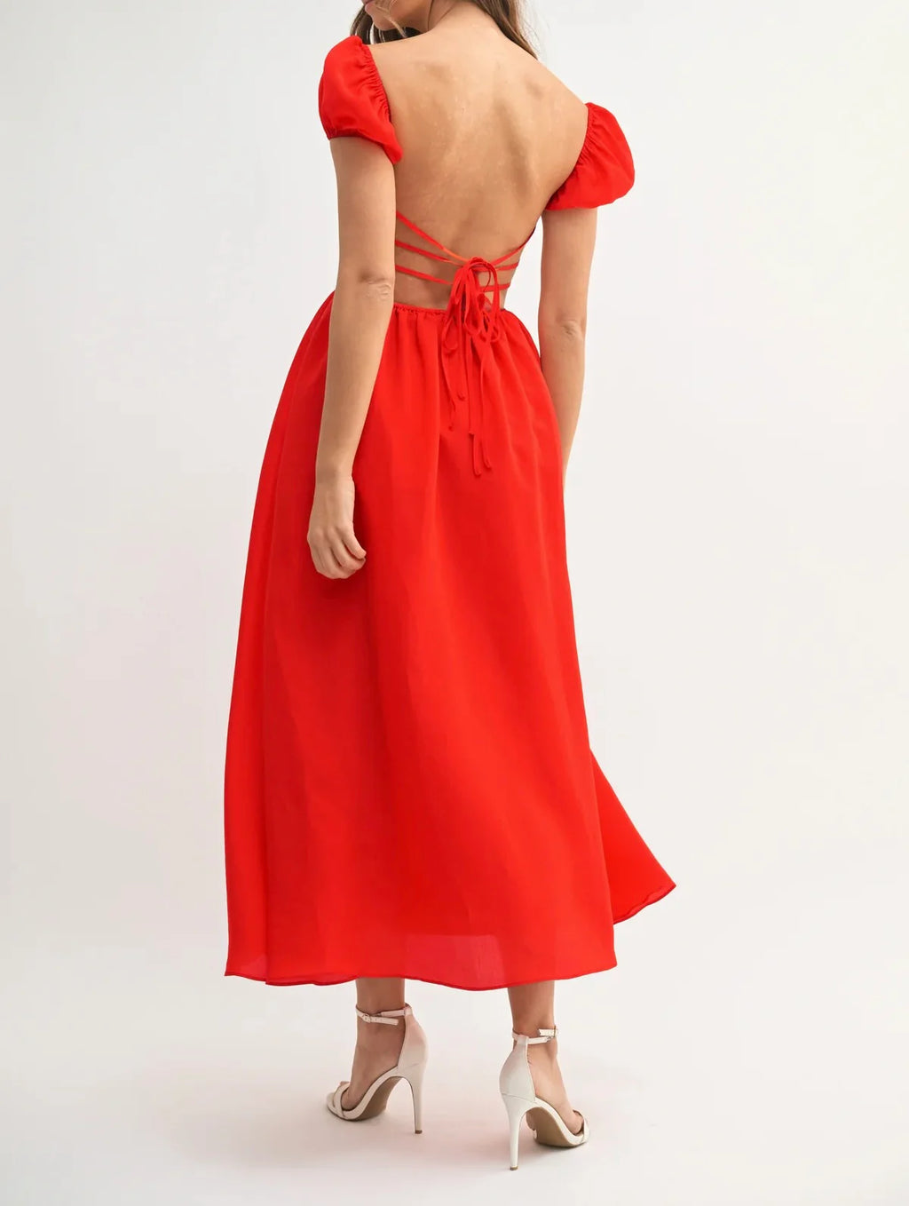 Braelynn Gathered Puff Sleeve Midi Dress
