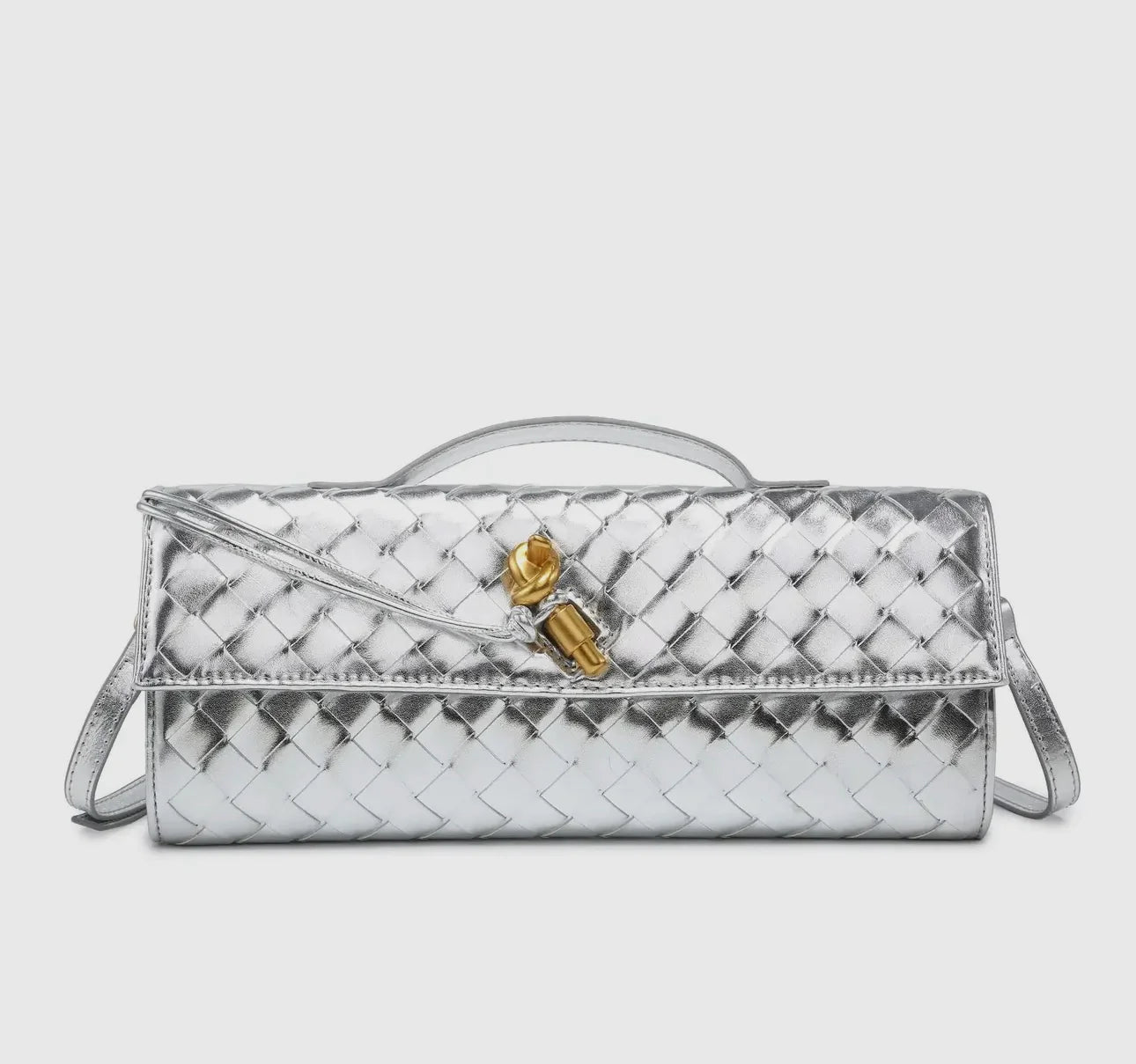 Silver Woven Leather Clutch