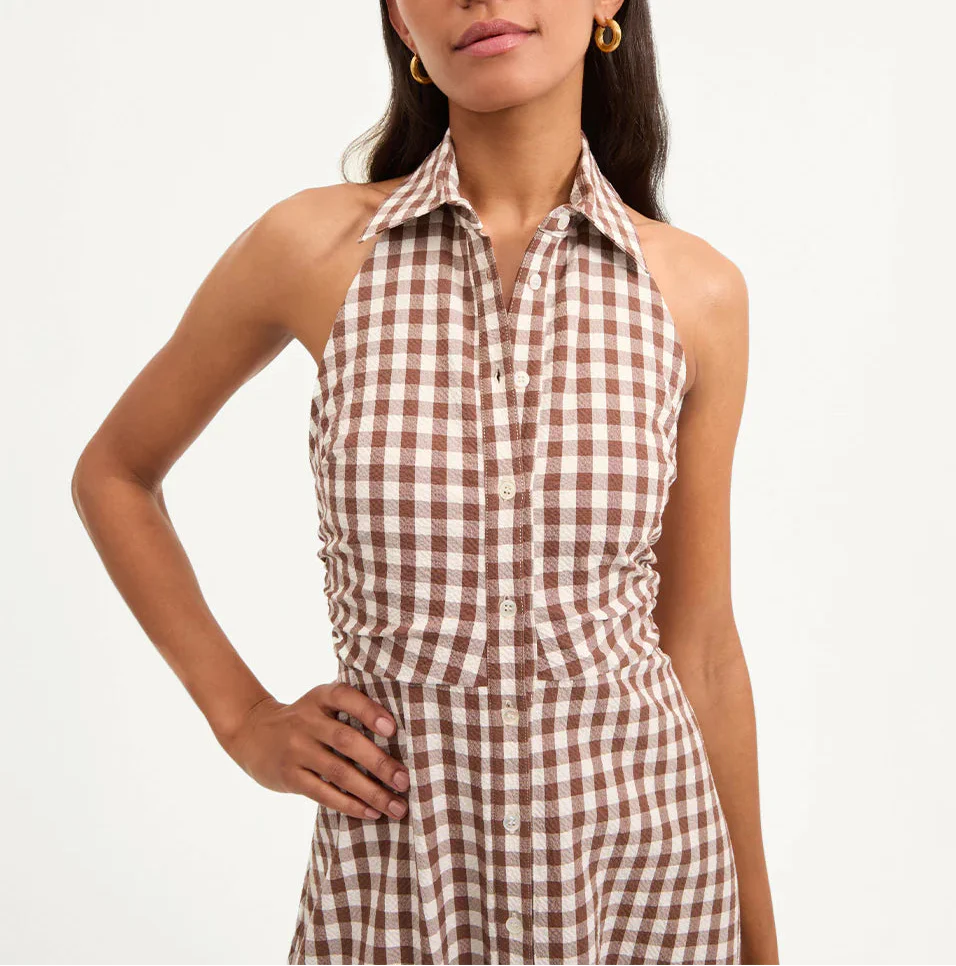 Mackey Gingham Seersucker Halter Dress