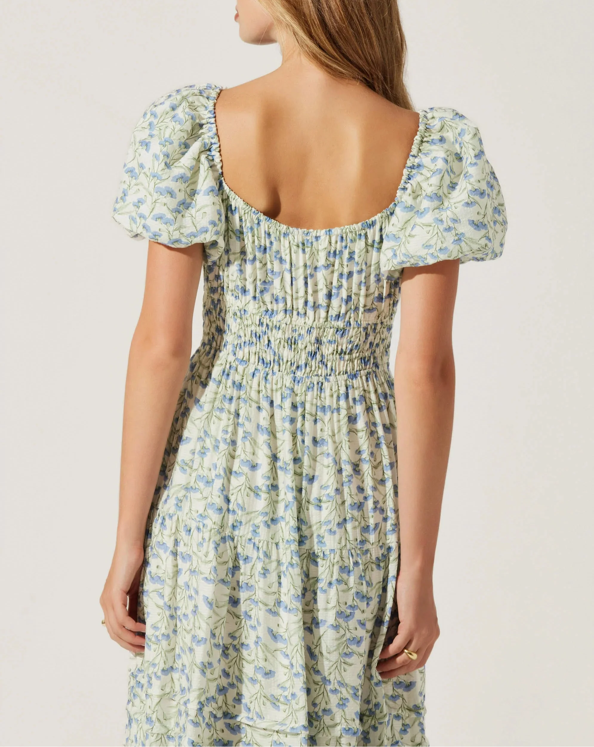 Cream Blue Floral Florentina Midi Dress