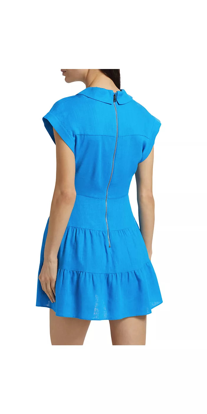 Blue Mila Tiered Linen-Blend Minidress