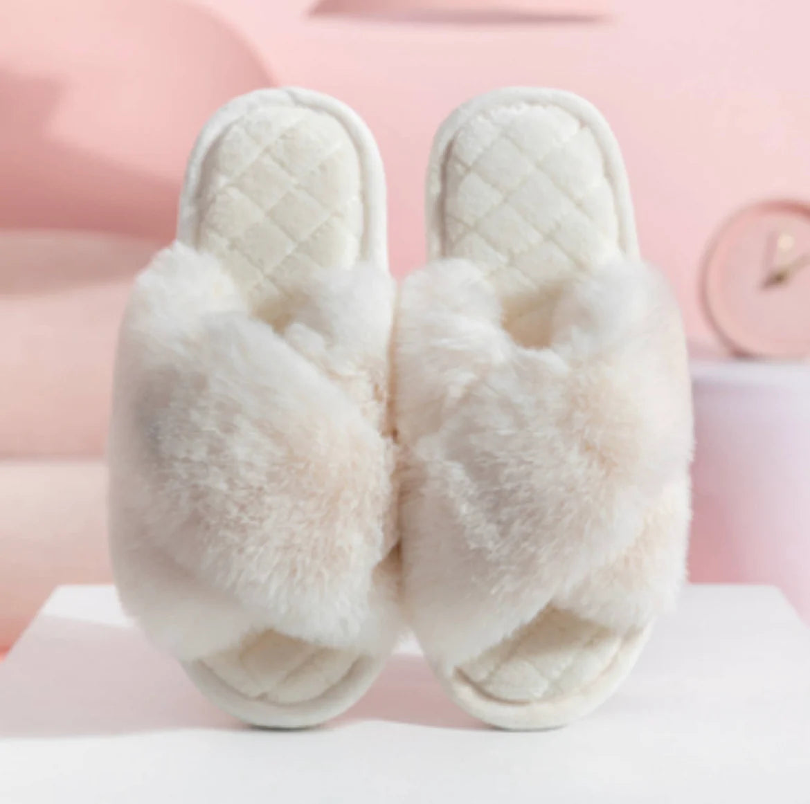 Ivory Cross Band Slippers