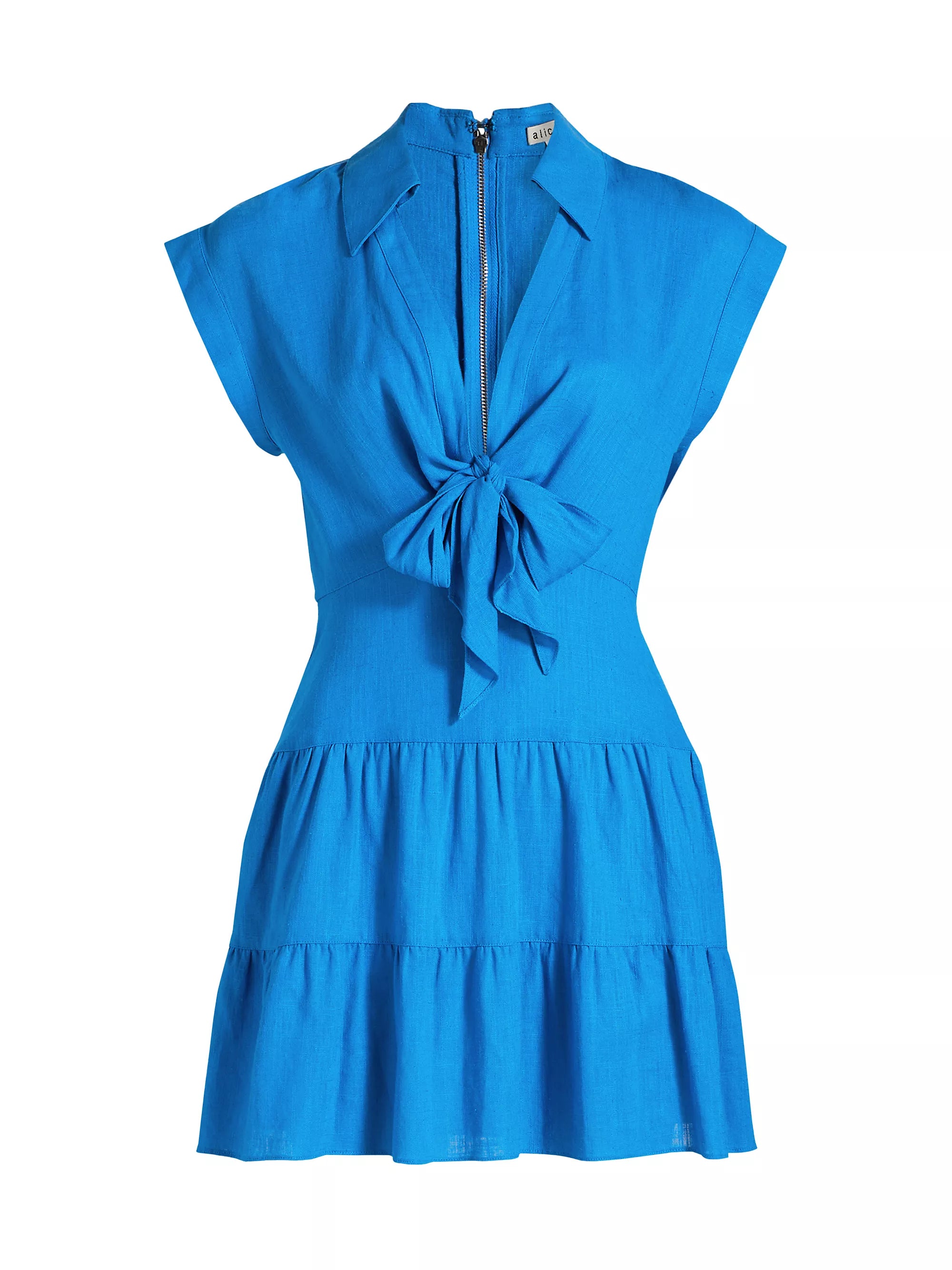 Blue Mila Tiered Linen-Blend Minidress