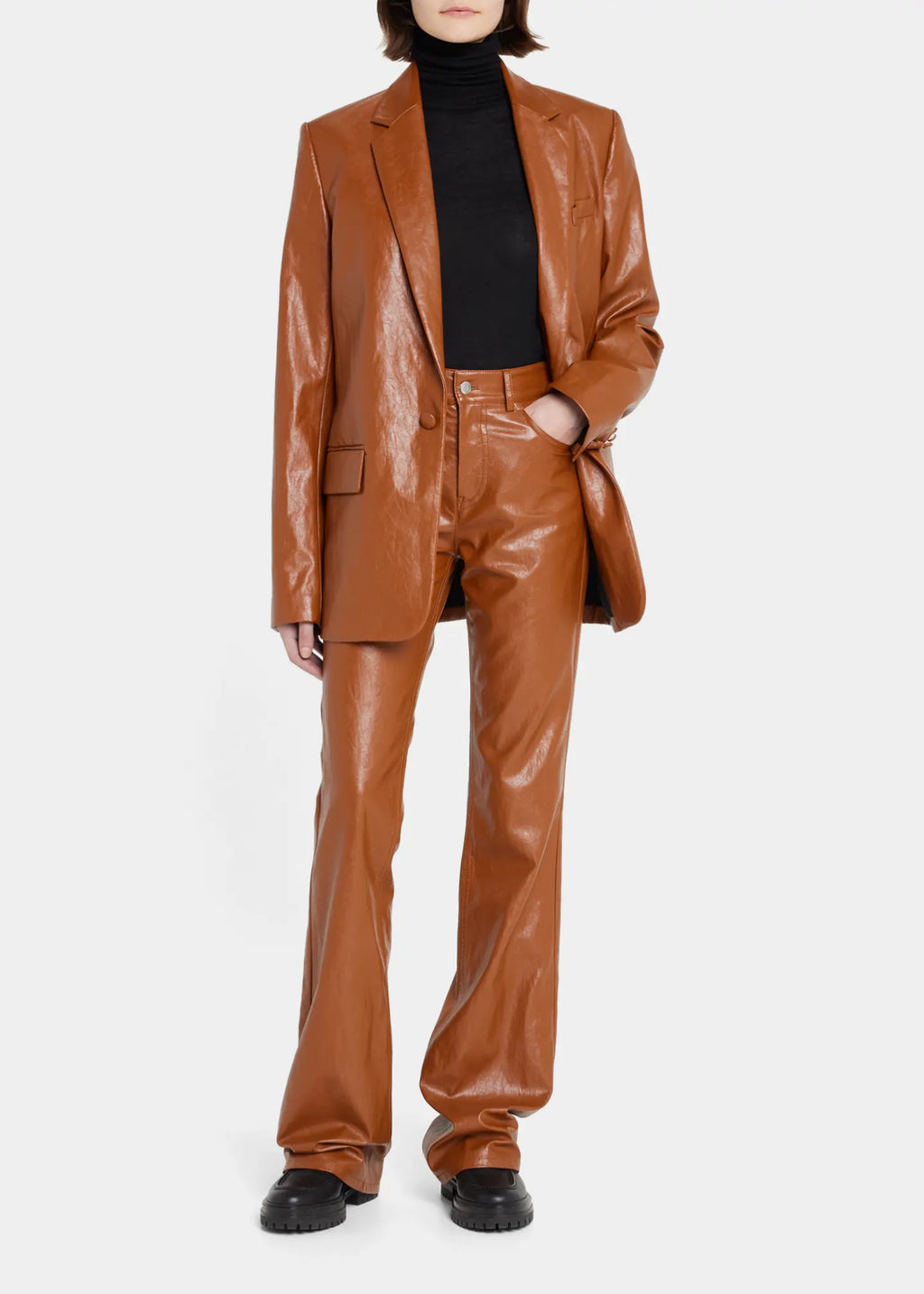 Cognac Vegan Leather  Freddie Pant