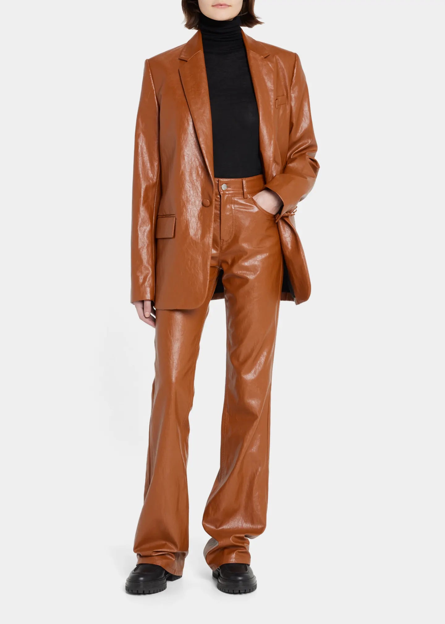 Cognac Vegan Leather  Freddie Pant